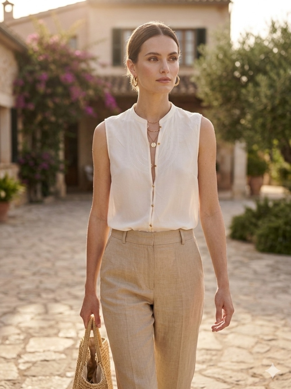Massimo Dutti Silk Sleeveless Cream Blouse Size Medium